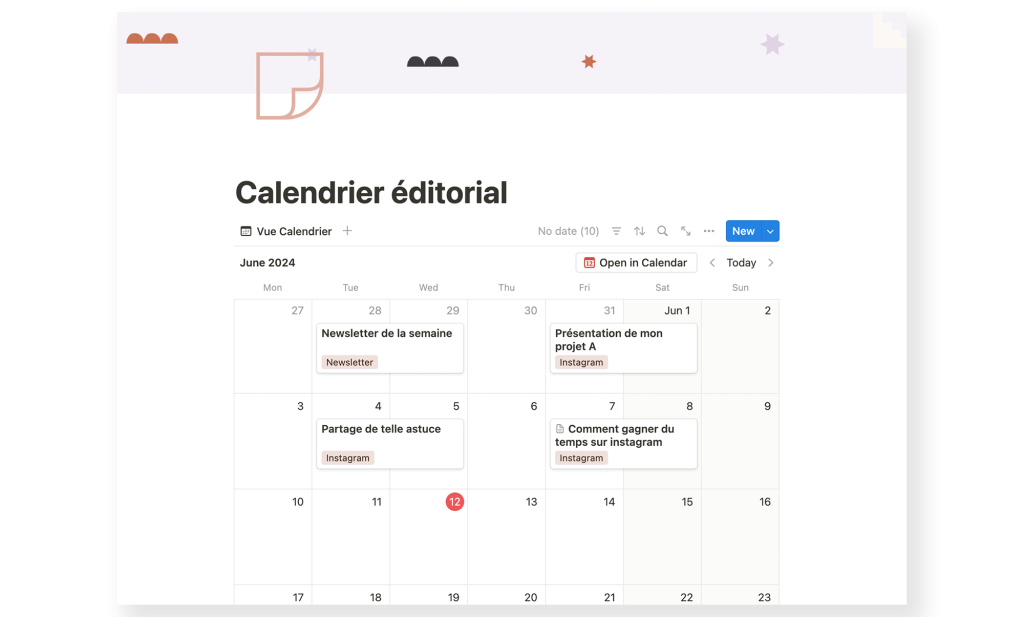 calendrier éditorial graphiste sur Notion